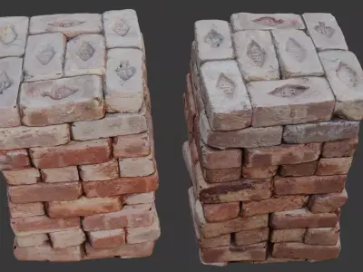 Antique Stamped Brick Stack  Low-poly 3D model