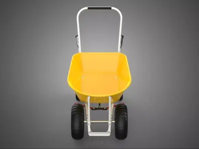 YELLOW FOUR CASTER WHEELED GARDEN CART WHEELBARROW HANDBRAKE TIP 3D model