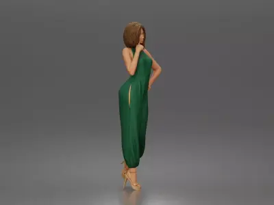 Woman poses lifting heel wearing halter jumpsuit 3D print model