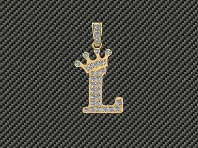 N Neckles initial pendant gold with diamonds 3D print model