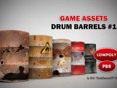 Game Ready Drum Barrels Low-poly 3D model