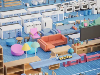 Interior Room Assets Mega Pack Low-poly 3D model