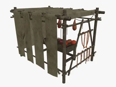 LowPoly Medieval Meat Stall Low-poly 3D model