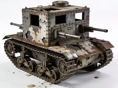 Realistic Abandoned Wrecked Light Tank 3D Model Low-poly 3D model