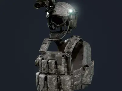 Military Gear Equipment Vest and Helmet Game Ready Low-poly 3D model