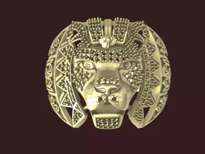 arabic lion ring with gemstone 3dm file 3D print model