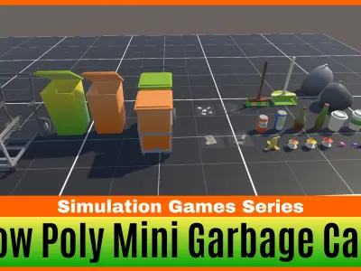 Low Poly Garbage Cart Pack Low-poly 3D model