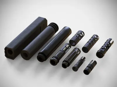 Barrel Attachments Pack - Flash - Muzzle - Suppressor - PBR Low-poly 3D model