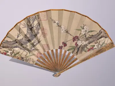 Folding fan Low-poly 3D model