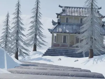 Snowy Mountain Village 3D model shop