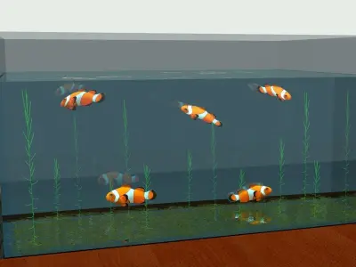 aquarium fish tank with clown fish in it Low-poly 3D model