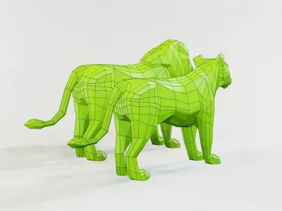 Lion Pair Low-poly 3D model