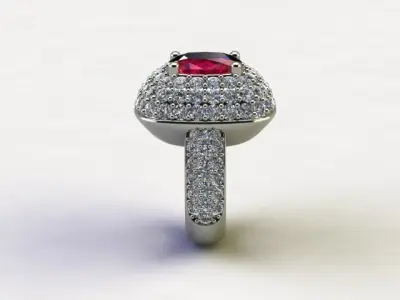 10028 engagement ring with ruby stone and diamonds 3D print model