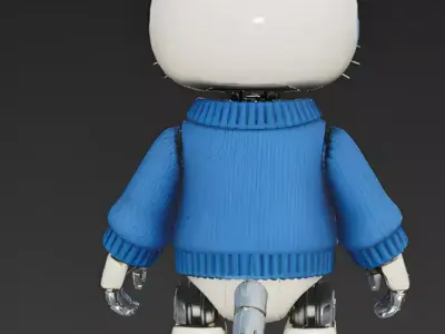 Realistic Robotic Cream Cat in Sweater 3D Model Low-poly 3D model