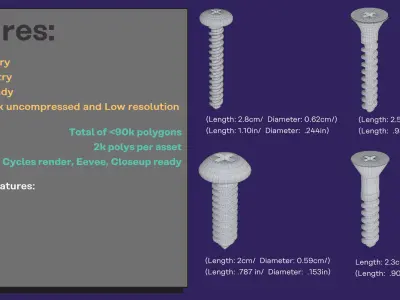 Fasteners Bolts Screws Set 3D model