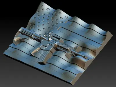 US flag with AR-15-M4A4 gun ar15 CNC artcam aspire 3d relief 3D model