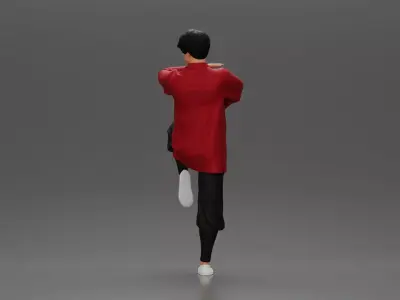 Martial Artist in Action Pose Wearing Traditional Kung Fu Outfit 3D print model