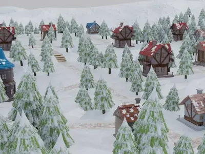 Winter Village Landscape 3D model purchase
