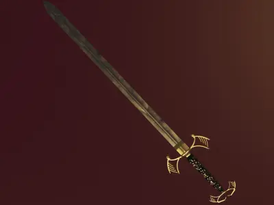 Golden sword PBR HI-poly game ready 3D model