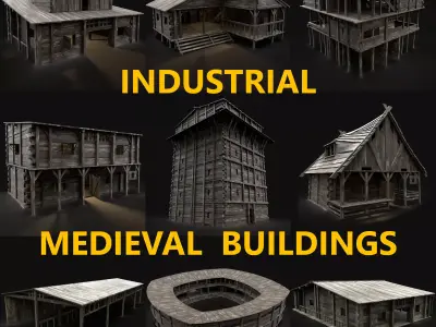 MEDIEVAL INDUSTRIAL FANTASY TOWN VILLAGE BUILDINGS COLLECTION 3D Model Pack