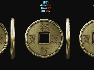 Old Chinese Coin Low-poly 3D model