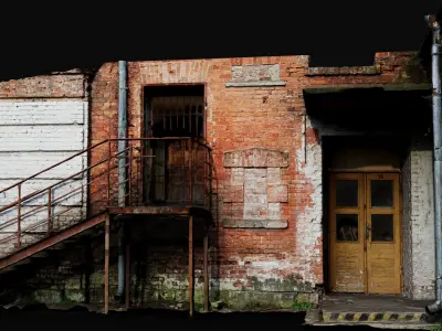 abandoned factory facade brickwall corner photogrammetry Low-poly 3D model