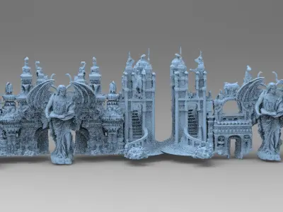 Ancient temple Stone gate front 2 versions 3D model