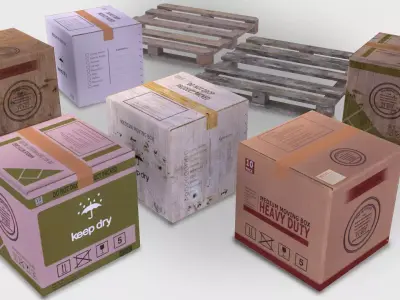 Game ready Cardboard boxes Low-poly  Low-poly 3D model