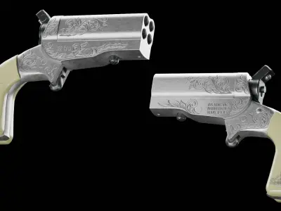 HJS Frontier Four Derringer Engraved Oil Rig Grip Low-poly 3D model