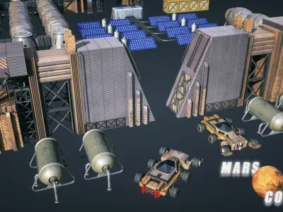 Mars Colony KitBash Pack Low-poly 3D model