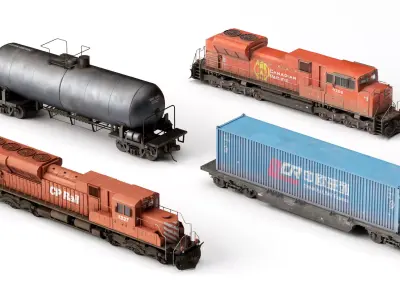 Heavy Freight Locomotive and Railway Cargo Carriage Collection 3D model