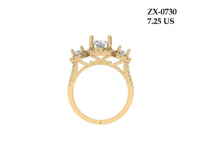 3 Stone Art Deco Ring 3D print model 4