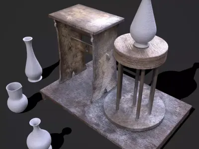 Earthenware Jugs and Pottery Wheel Design One  3D Model Pack