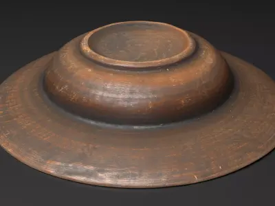 Wide Clay Plate with Floral Ornament Low-poly 3D model