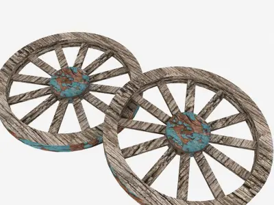 Old Wooden Wheel Low-poly 3D model