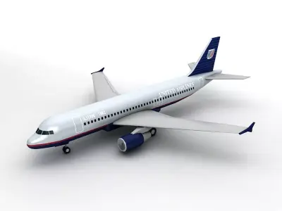 Airbus A320 Airliner - United Airlines LOW Low-poly 3D model