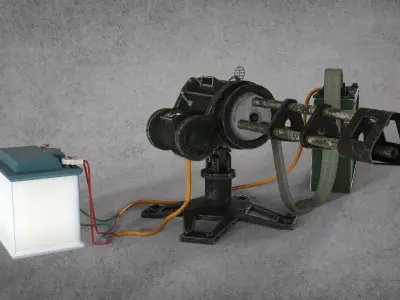 Minigun machine with battery Low-poly 3D model