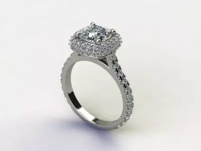 10004 diamond engagement ring with halo setting 3D print model