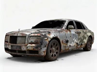 Realistic Abandoned Luxury Sedan 3D Model Low-poly 3D model