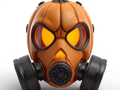 Halloween Pumpkin Gas Mask 3D Model Spooky Breather Low-poly 3D model