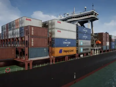  Cargo Ship Container Ship - low poly 