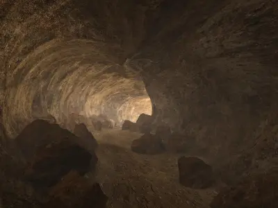  Cave With Tunnel And Rocks 