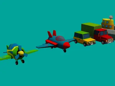 Transport two toy airplanes Low-poly 3D model