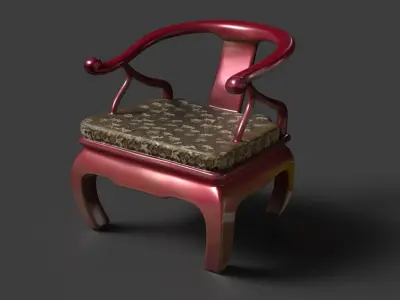 Chinese ancient wooden armchair  Low-poly 3D model