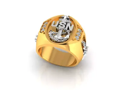NAVY SEABEE USN ANCHOR ANTIQUE RING    3D print model