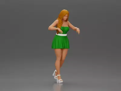 Elegant woman standing on a balcony gazing into the distance 3D print model