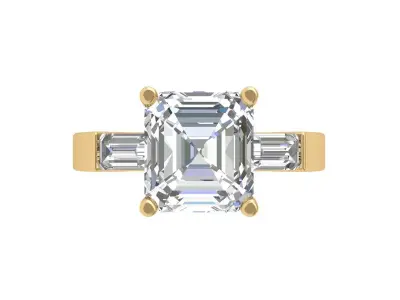 Emerald 3 Stone Art Deco Ring 3D print model 4