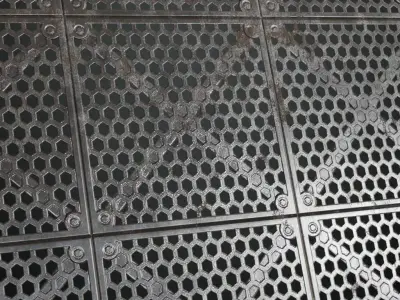 Industrial Weathered Hexagonal Metal Grill PBR Seamless Texture