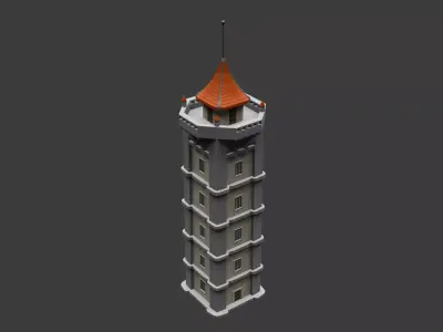 Stylized Medieval Tower Low-poly 3D model