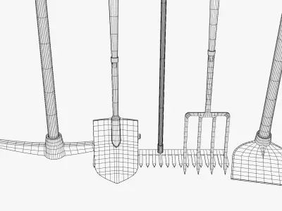 Farming Tools Pack - Fork Shovel Rake Pickaxe Hoe Low-poly 3D model